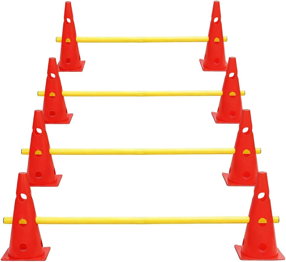 Steckhürdenset, Agility Set Hunde mit 8 Kegel(32cm) + 4 Stangen(80cm), Cavaletti Hund für Koordinati