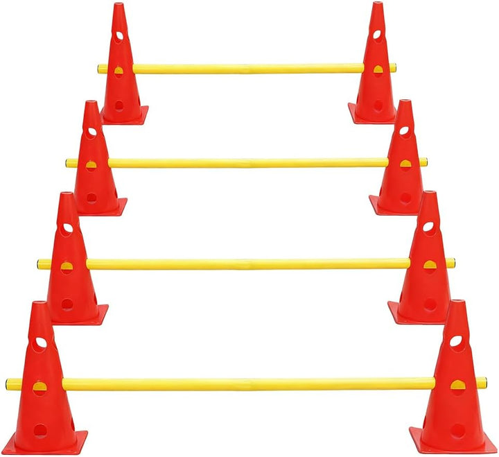 Steckhürdenset, Agility Set Hunde mit 8 Kegel(32cm) + 4 Stangen(80cm), Cavaletti Hund für Koordinati
