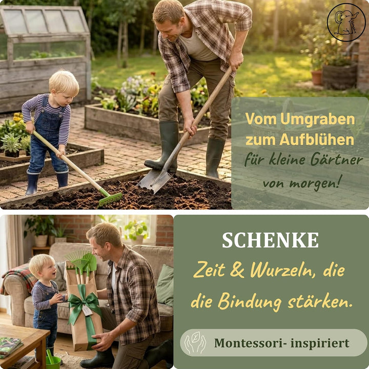 Eli® Gartenwerkzeug Kinder inkl. Spaten - Rechen und Harke - Werkzeug Set | Geschenke für Jungen und