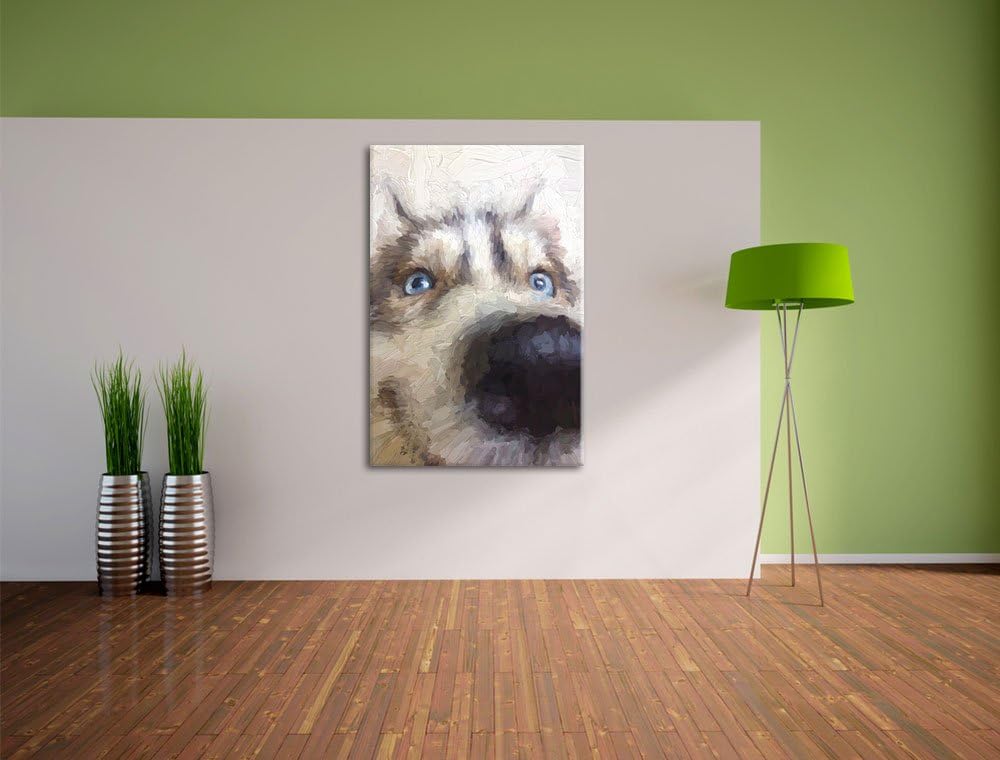 Pixxprint Glücklicher Husky als Leinwandbild/Grösse: 100x70 cm/Wandbild/Kunstdruck/fertig bespannt,
