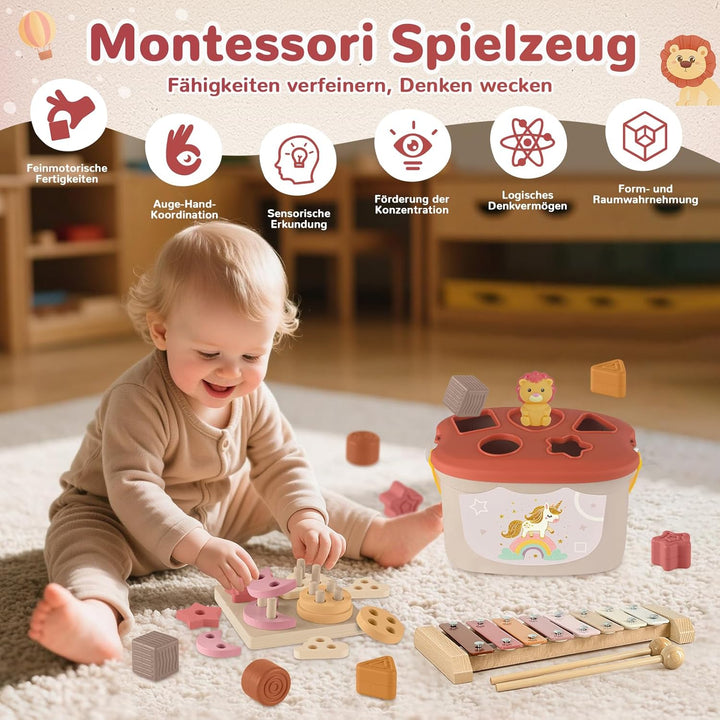 5 in 1 Baby Spielzeug 6 Monate, Montessori Spielzeug Baby, Motorikspielzeug, Stapelspielzeug Blöcken