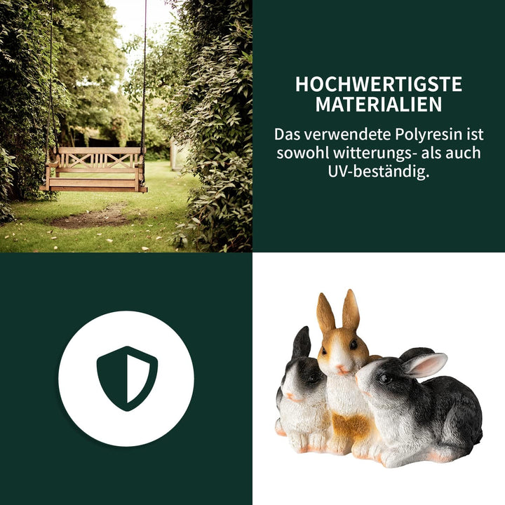 VERDOBA Gartendeko Figuren 3 Kaninchen Gartendekoration aus Kunstharz - Tiere Deko für den Garten, G