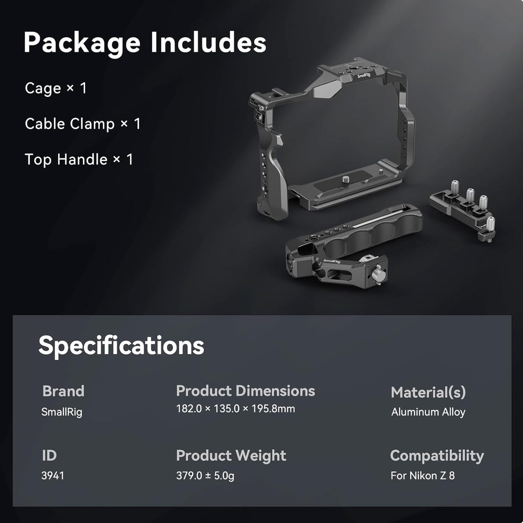 SMALLRIG Z8 Cage Kit für Nikon Z 8, mit Griff Oben und HDMI-Kabelklemme, Video Vlog Vollkäfig Set au