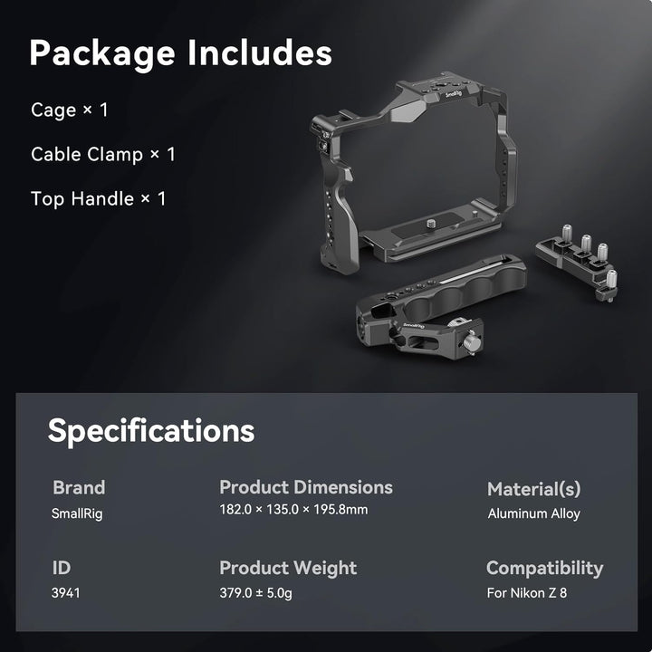 SMALLRIG Z8 Cage Kit für Nikon Z 8, mit Griff Oben und HDMI-Kabelklemme, Video Vlog Vollkäfig Set au