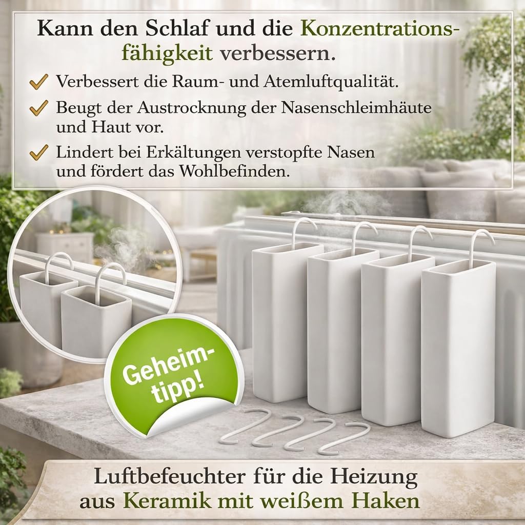 Luftbefeuchter für Heizung Set inkl. Haken - Keramik Wasserverdunster - weiss beige - Wasserverdunst