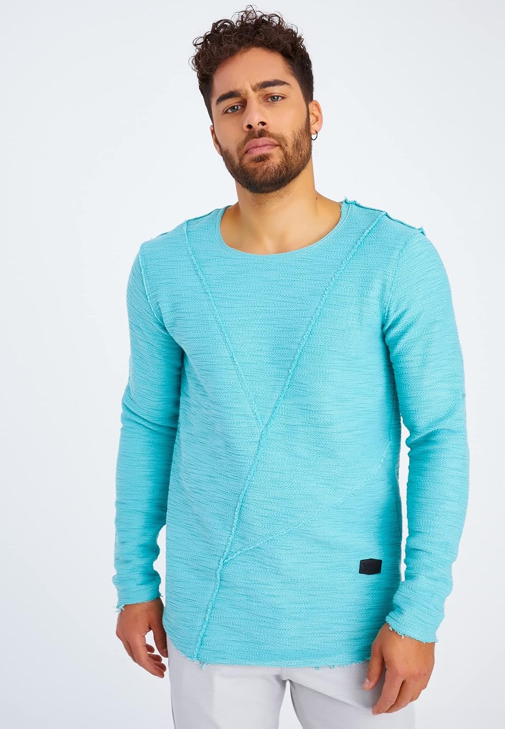 Leif Nelson Herren Pullover Rundhals-Ausschnitt Schwarzer Männer Longsleeve dünner Pulli Sweatshirt