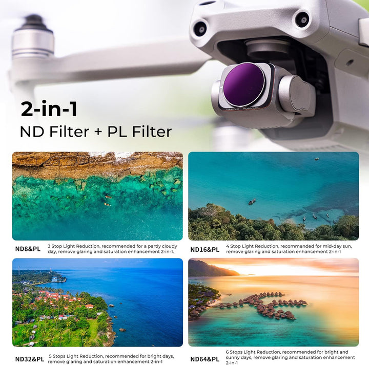 K&F Concept Bright Day - 4 Pack ND/PL Filtersets(ND8/PL,ND16/PL,ND32/PL,ND64/PL) Kompatibel mit Air