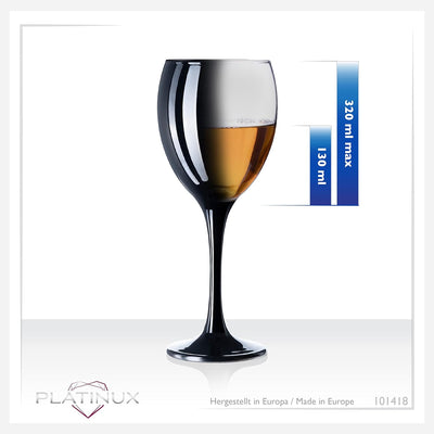 PLATINUX Schwarze Weingläser aus Glas Wasserglas Set 6 Teilig max. 320ml Getränkeglas Weissweingläse