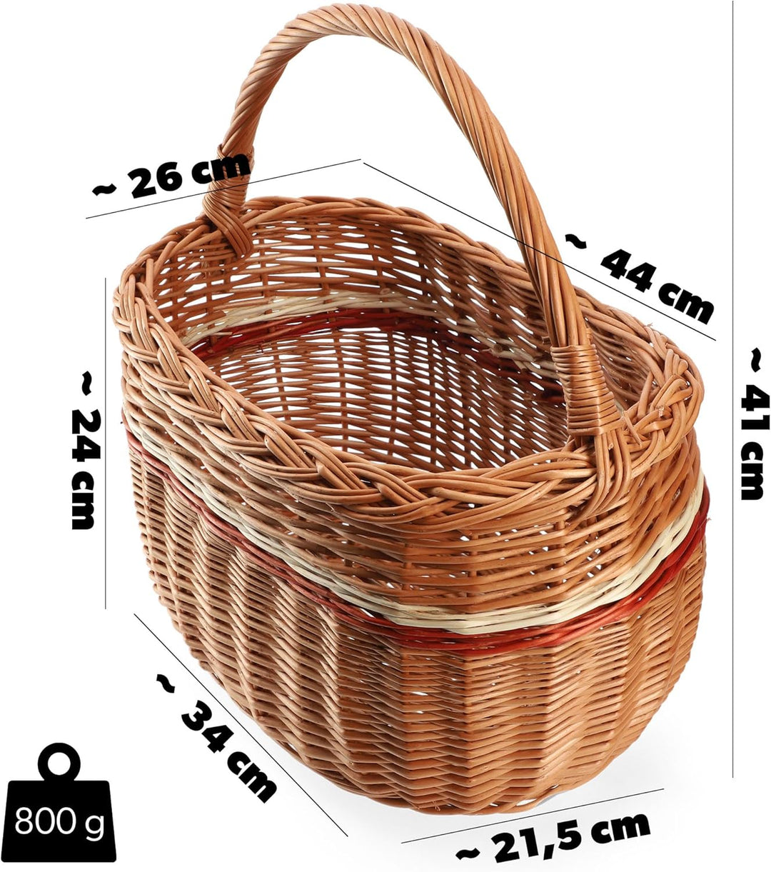 KADAX Weidenkorb für Pilze, Ovaler Korb zum Einkaufen, robuster Picknickkorb mit dem Henkelgriff, Fl