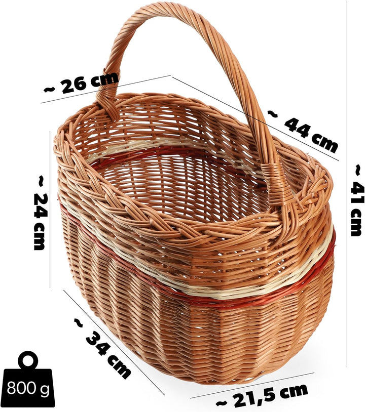 KADAX Weidenkorb für Pilze, Ovaler Korb zum Einkaufen, robuster Picknickkorb mit dem Henkelgriff, Fl