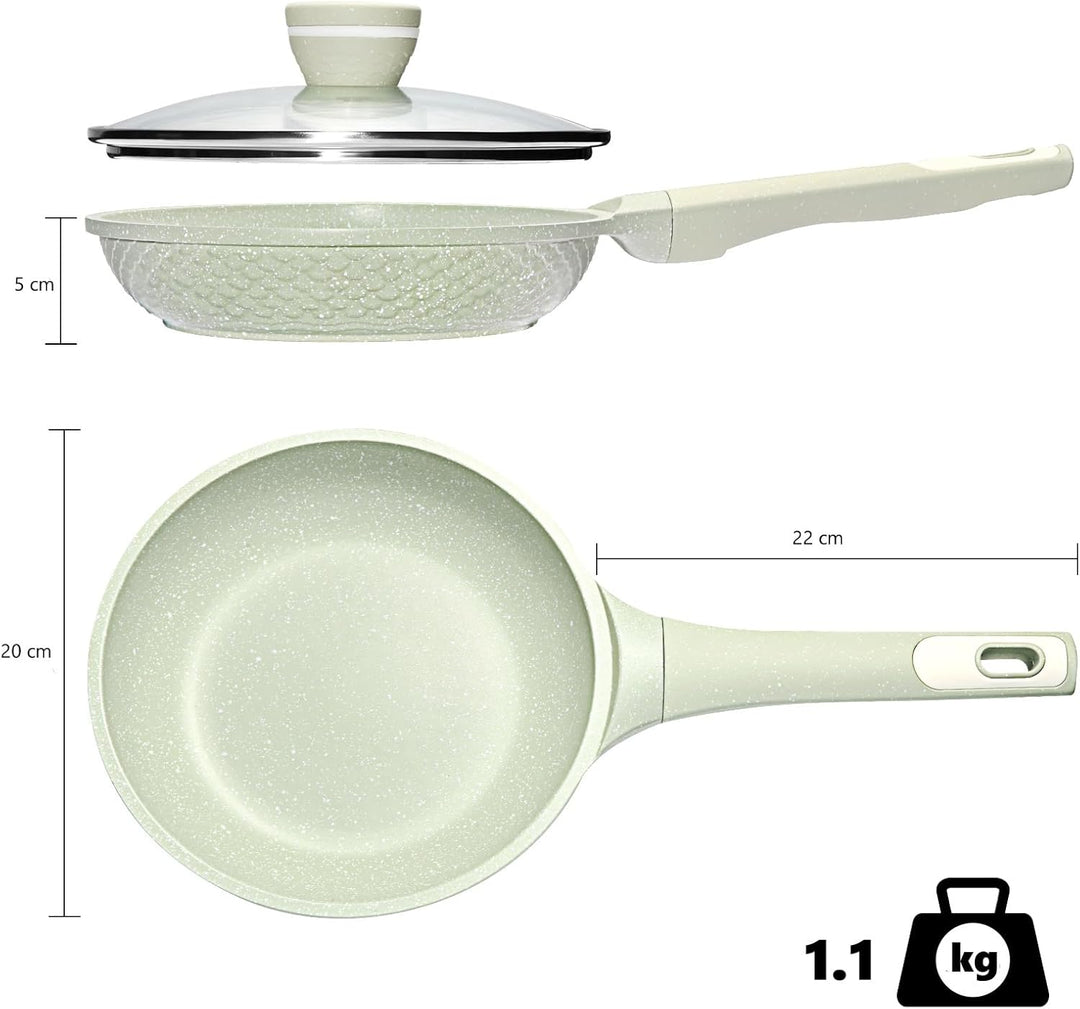 DYGG Antihaft Bratpfanne 20 cm mit Glasdeckel - 100% PFAS/PFOA Frei, für alle Herdarten (Induktion,