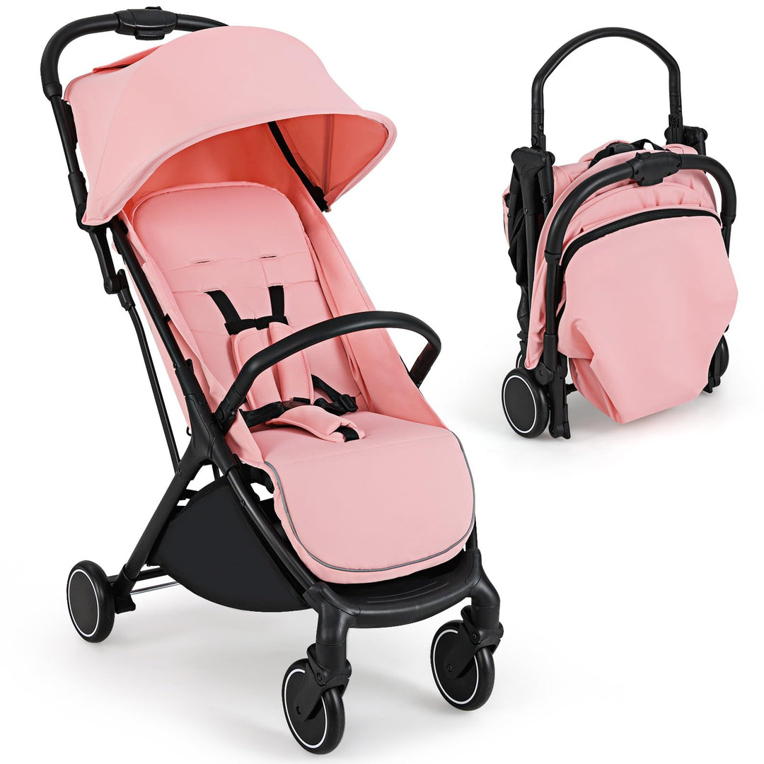 FANTASK Kinderwagen klappbar, Kinderbuggy mit verstellbarem Sonnendach, 5-Punkt-Sicherheitsgurt, Rei