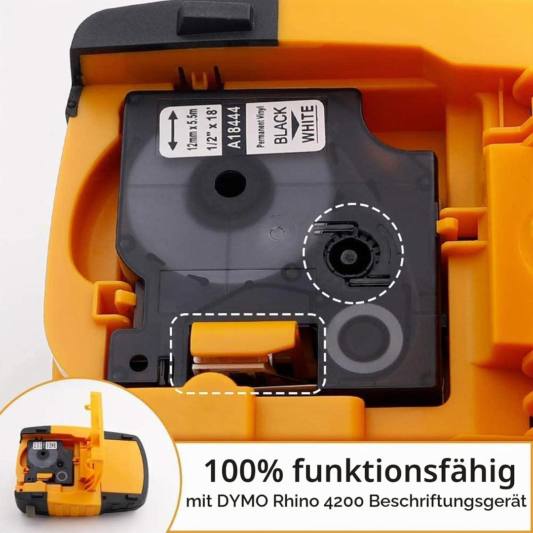 MarkField kompatible Schriftband als Ersatz für Dymo 18444 Rhino Industrie-Vinyletiketten Selbstkleb
