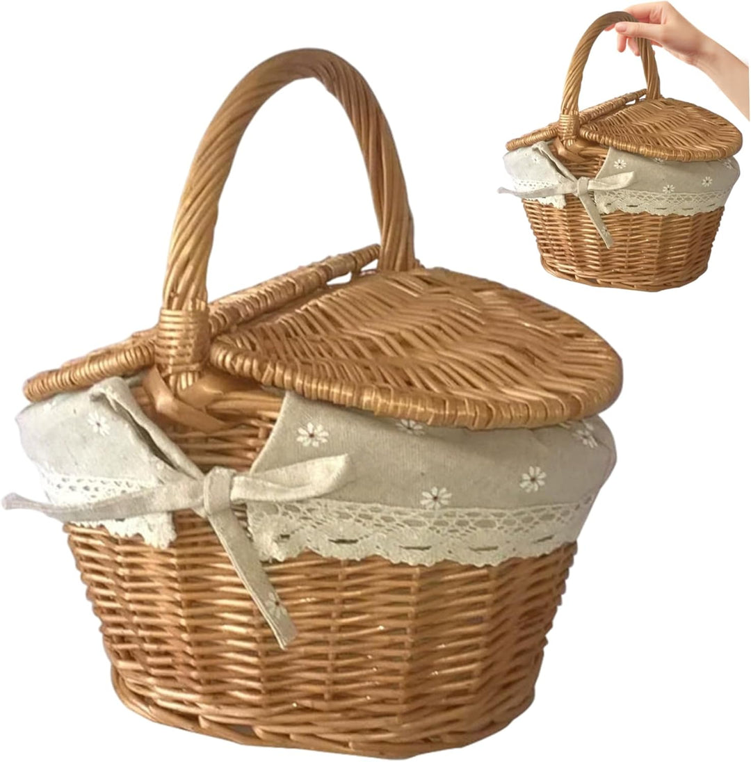 Weidenpicknickkorb, 10.2x7, 1 x 5, 5 Zoll Kleiner Picknickkorb mit Baumwollwäschefutter, Weidenorgan
