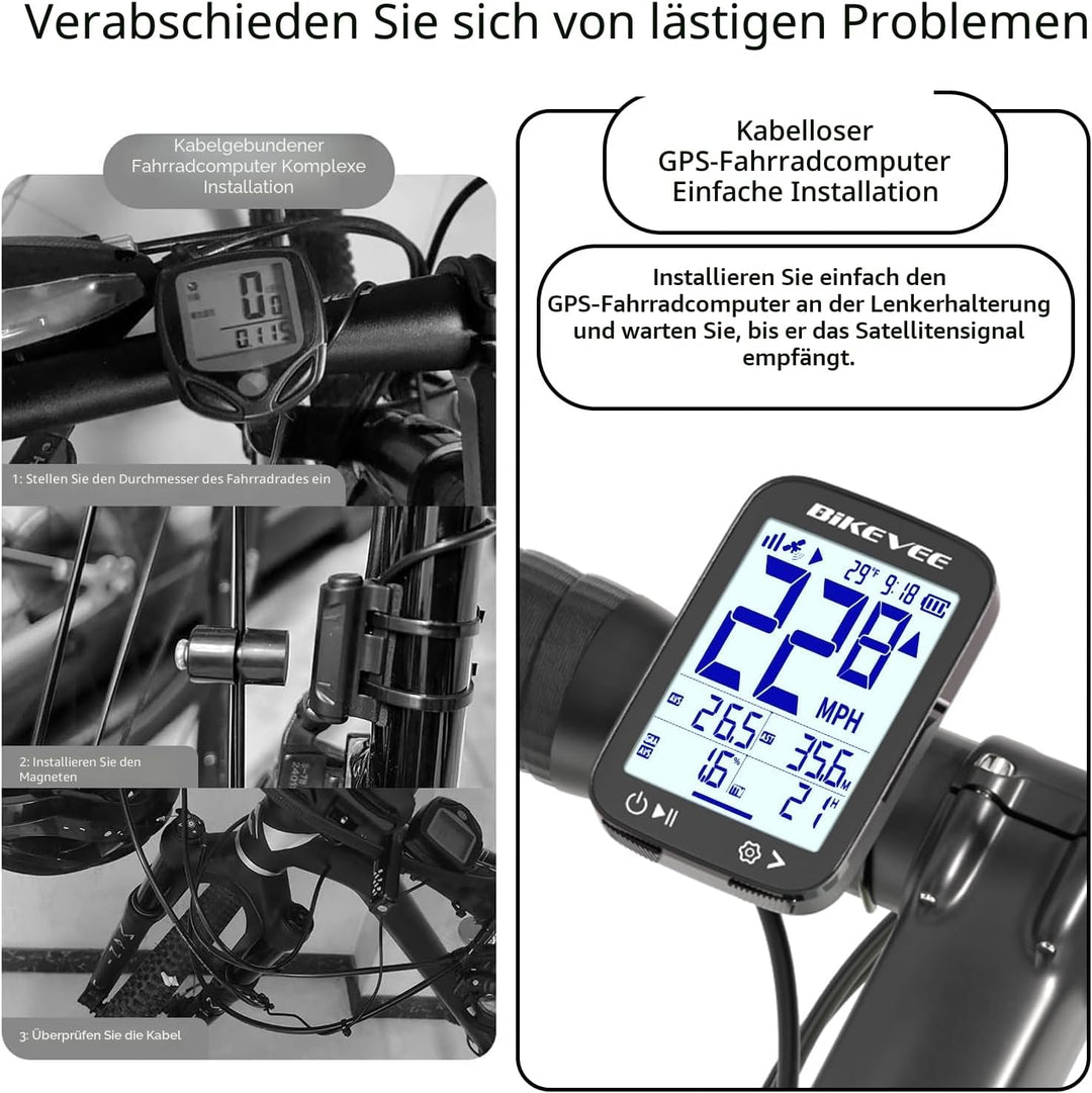 GPS Fahrradcomputer Kabellos Wasserdicht 2.4 Zoll FSTN Display IPX7 28h Akkulaufzeit Leichtes Fahrra