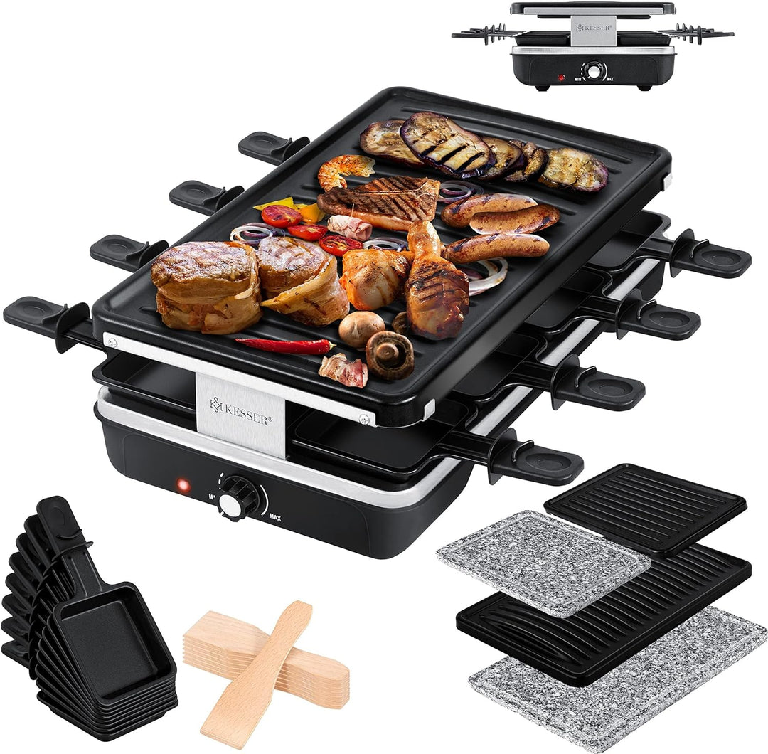 KESSER® Raclette-Grill mit Naturgrillstein, Grillplatte Tischgrill für 8 Personen, Elektrogrill Racl