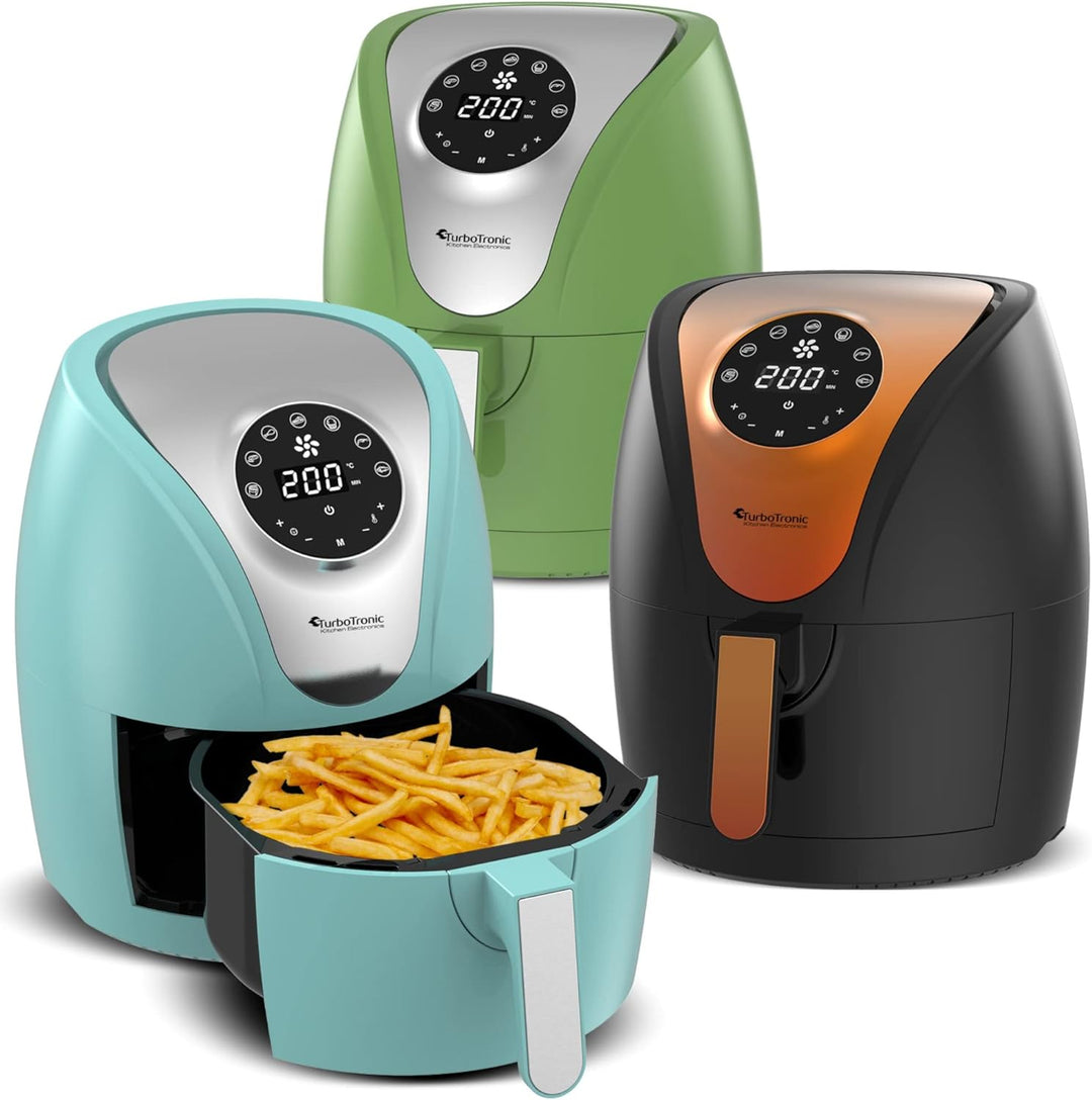TurboTronic / Digitale Heissluftfritteuse / 3,5L / schwarz, grün. türkis / 1200W / Airfryer mit Time