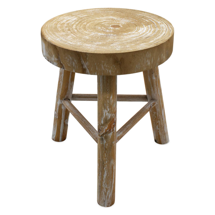 Spetebo Holz Blumenhocker mit 3 Beinen White Washed - Ø 35 cm - Massivholz Deko Hocker rund Shabby C