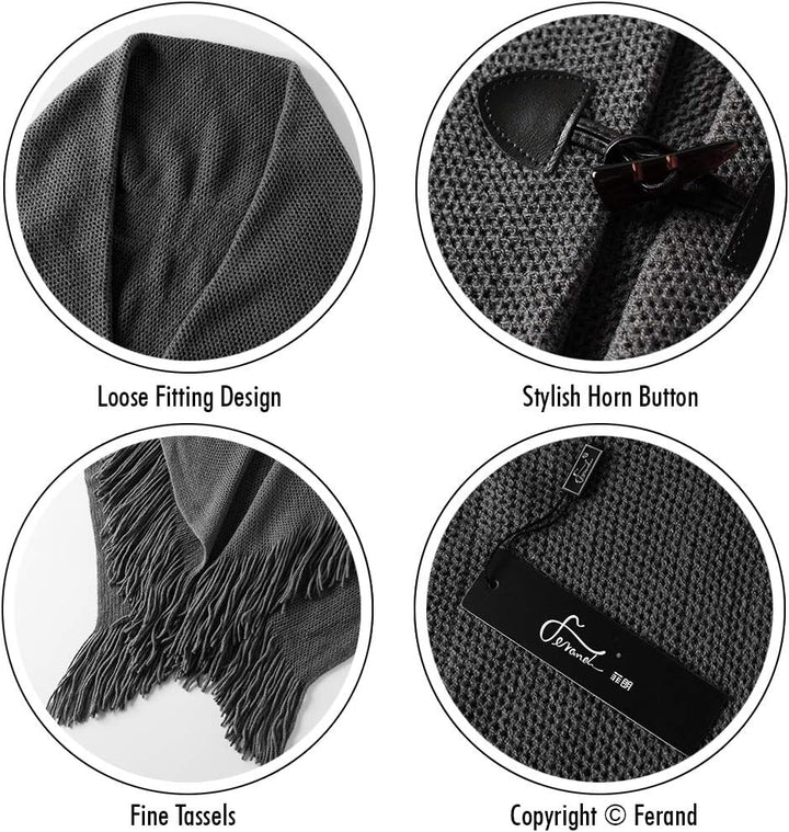Ferand Damen Poncho Locker sitzender Cape Schal mit offener Vorderseite für Herbst und Winter Dunkel