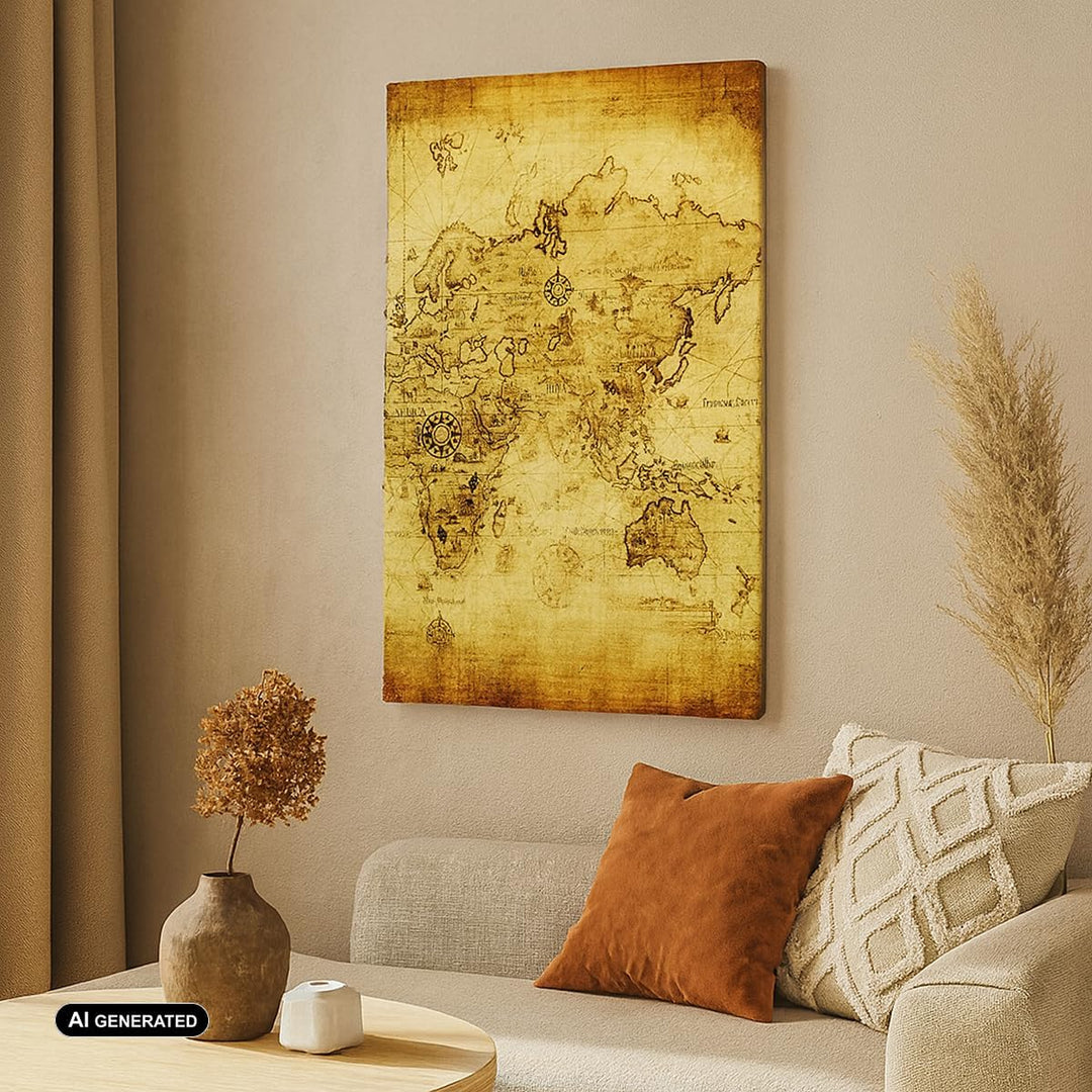 Bilder auf Leinwand Karte Welt Kontinente Leinwandbild mit Rahmen 45x80cm Wandbilder Dekoration Wohn