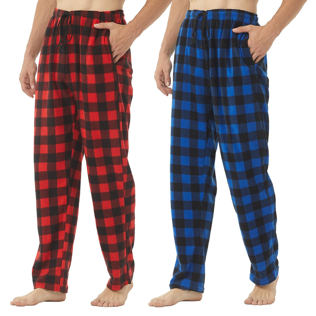 LNFINTDO 1-2er Pack Schlafanzughose Herren Lang Fleece Karierte Pyjamahose Winter Warm Nachtwäsche B