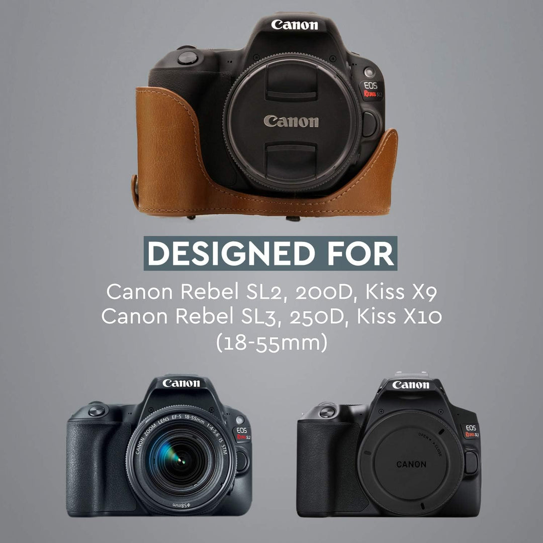 MegaGear Canon EOS Rebel SL2, EOS 200D, Kiss X9 18-55mm Objektiv Ever Ready Leder Kamera-Case mit Tr