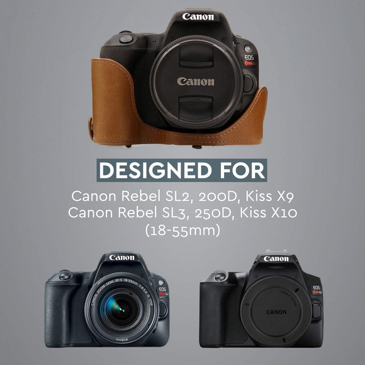 MegaGear Canon EOS Rebel SL2, EOS 200D, Kiss X9 18-55mm Objektiv Ever Ready Leder Kamera-Case mit Tr
