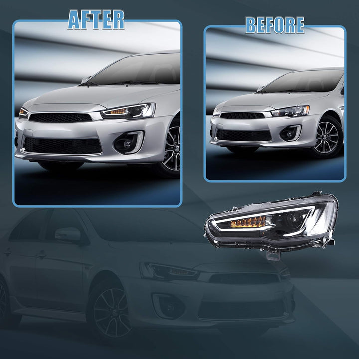 VLAND Scheinwerfer und Rücklicht passend für EVO X & Lancer 2008-2020, Rücklicht geräuchert,Scheinwe