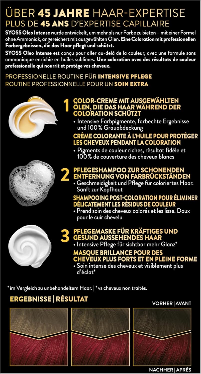 Syoss Oleo Intense Öl-Coloration 10-50 5-92 Helles Rot Stufe 3 (115 ml), dauerhafte Haarfarbe mit pf