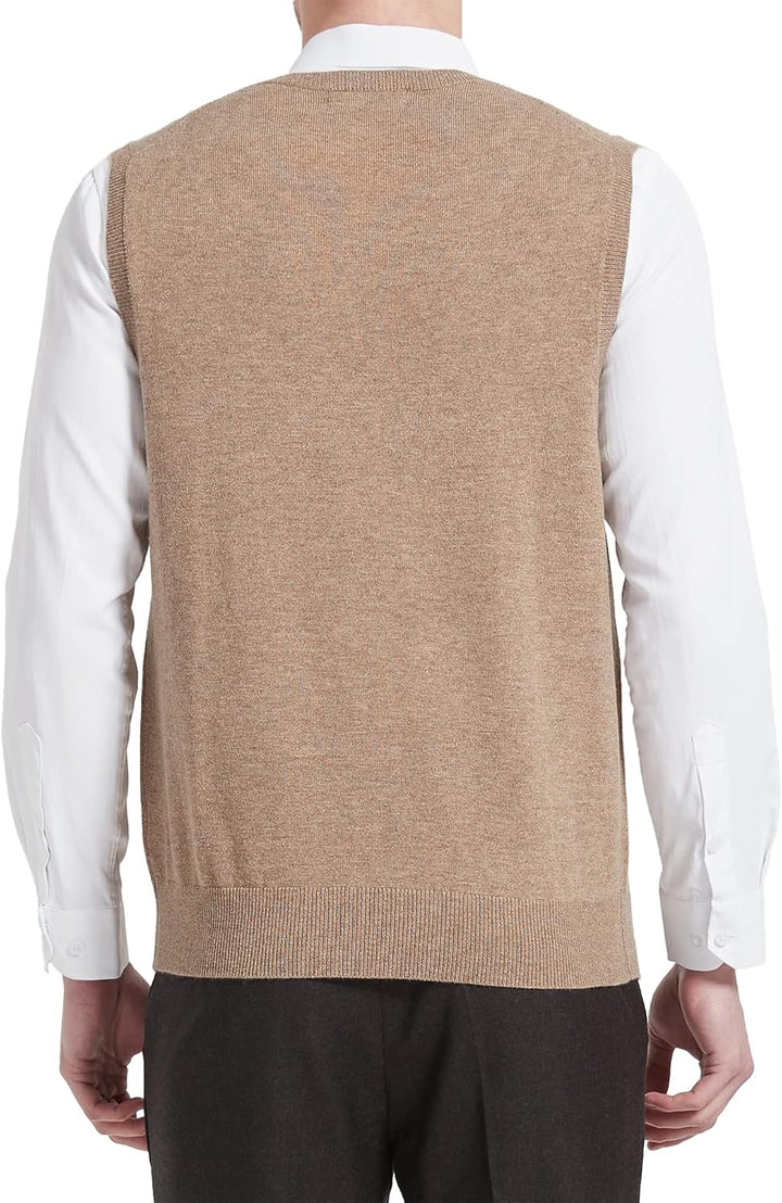 Kallspin Herren Pullunder-Strickweste aus Wollmischung V Hals Ärmellos M Kaffee, M Kaffee