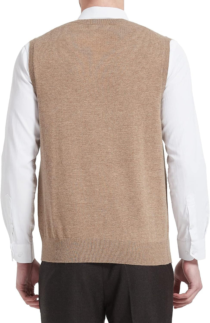 Kallspin Herren Pullunder-Strickweste aus Wollmischung V Hals Ärmellos M Kaffee, M Kaffee