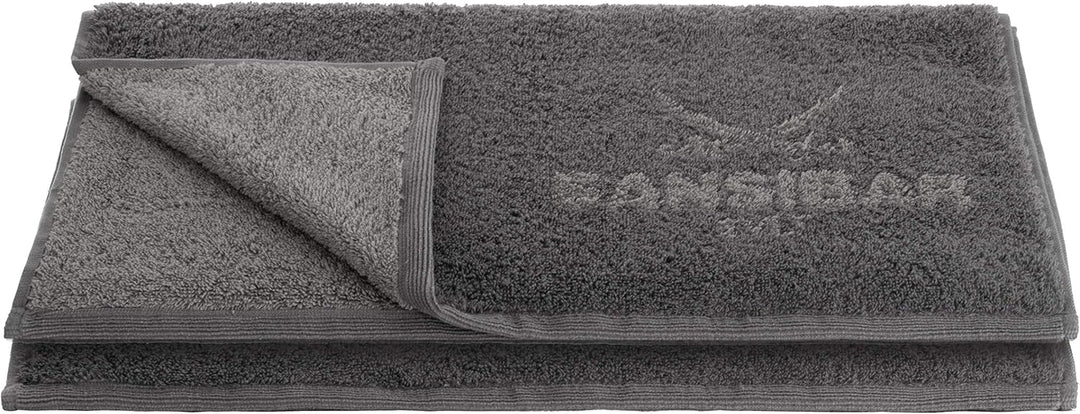 Sansibar Handtuch 2er Set 50x100 cm 100% Baumwolle Doubleface Frottiertuch Zweifarbig Anthrazit/Taup