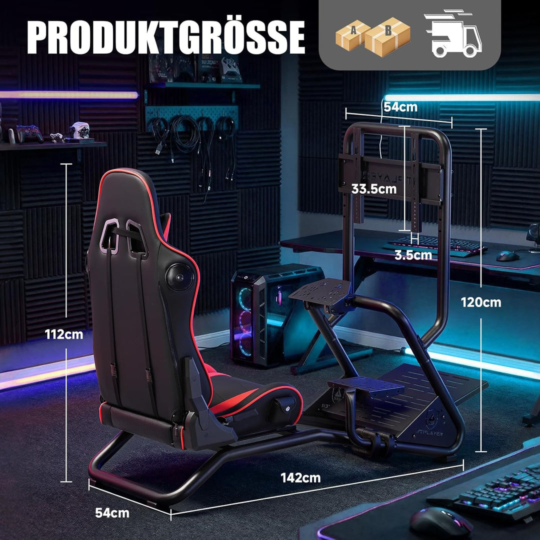 GTPLAYER Simulator Cockpit,Rennsimulator lenkradständer mit 3D-Stereo-Lautsprechern, Monitorhalterun