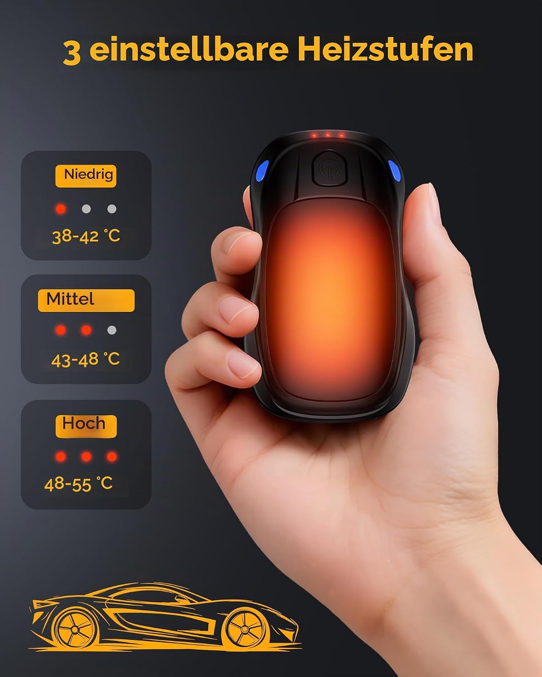 Handwärmer Elektrisch 2 Set, Taschenwärmer Wiederverwendbar AI Smart Chips 24 Stunden Heizun, Magnet
