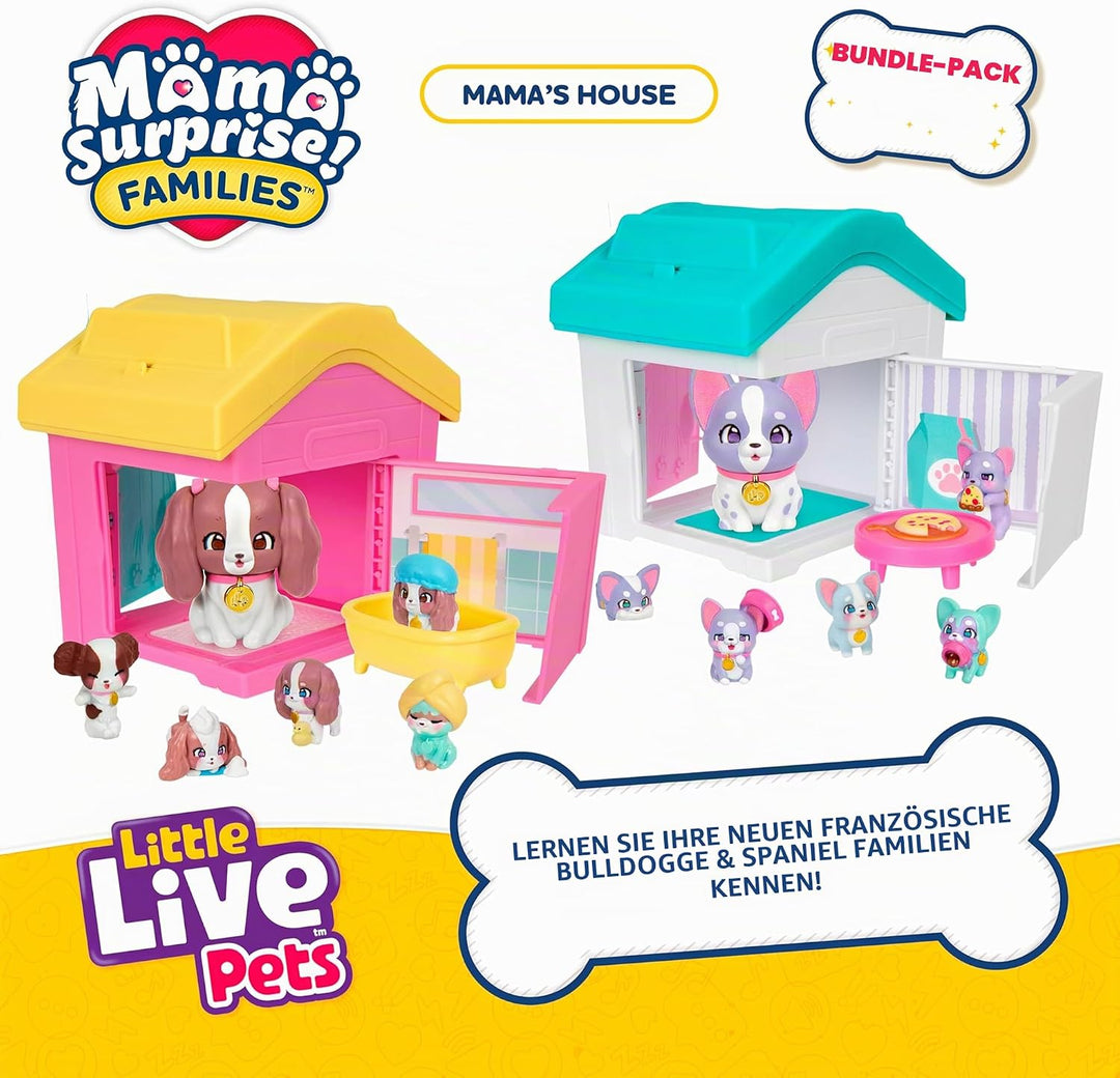 Little Live Pets Mama Surprise Families – Mamas Hütte-Packung, Bulldogge & Spaniel, 2 Hütten & Welpe