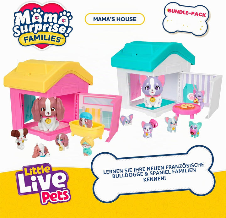 Little Live Pets Mama Surprise Families – Mamas Hütte-Packung, Bulldogge & Spaniel, 2 Hütten & Welpe