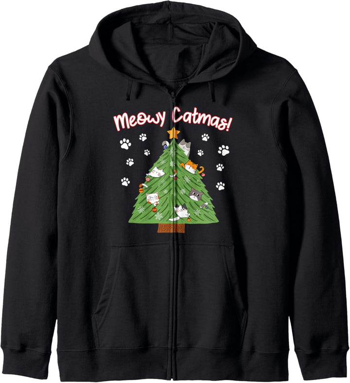 Meowy Catmas Lustige Katze Weihnachtsbaum Geschenk Kapuzenjacke
