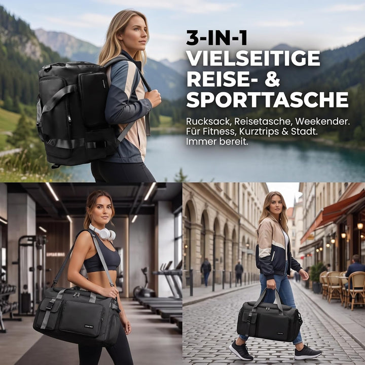 Suweir Sporttasche Damen Herren 42L Reisetasche mit Schuhfach Nassfach Wasserdicht Trainingstasche T