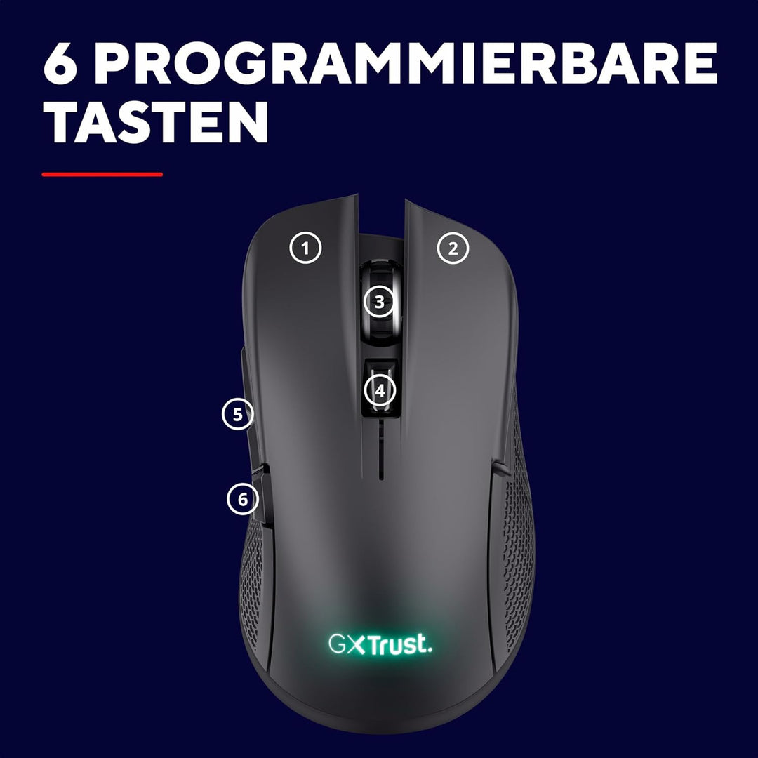 GXTrust Ybar Dual Kabellose Gaming Maus Bluetooth + 2.4GHz, Schwarz
