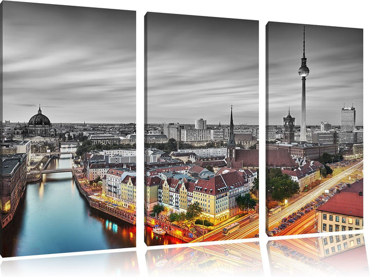 Pixxprint Berlin City Panorama als Leinwandbild/Grösse: 3 Teilig (120x80) cm/Wandbild/Kunstdruck/fer