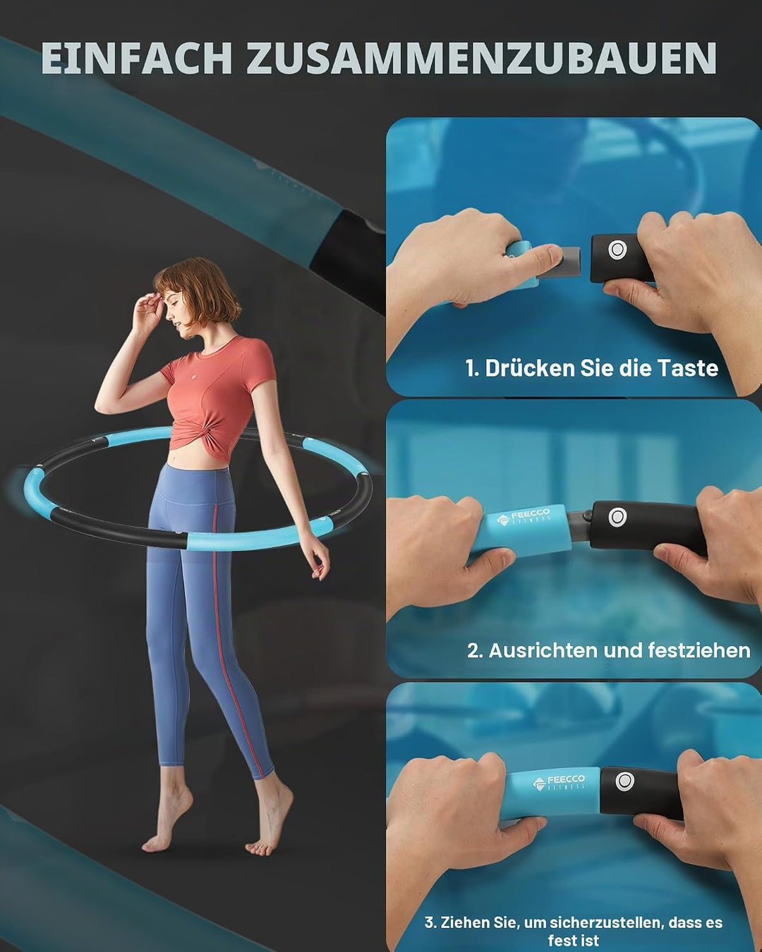 FEECCO Hula Hoop Reifen Erwachsene - hullahub Reifen zum Abnehmen Blau 1.0 kg, Blau 1.0 kg