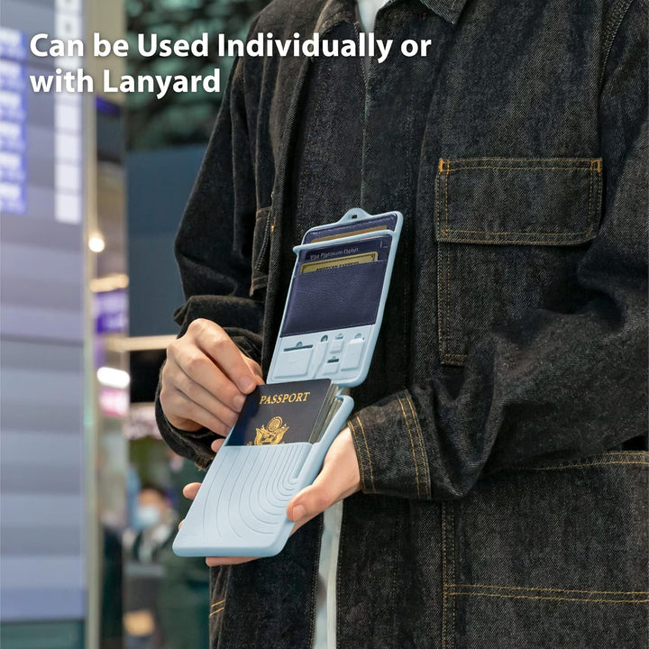 Bone】Passport Holder with Neck Lanyard, Passport and Vaccine Card Holder Combo, Passport Cover, Pass