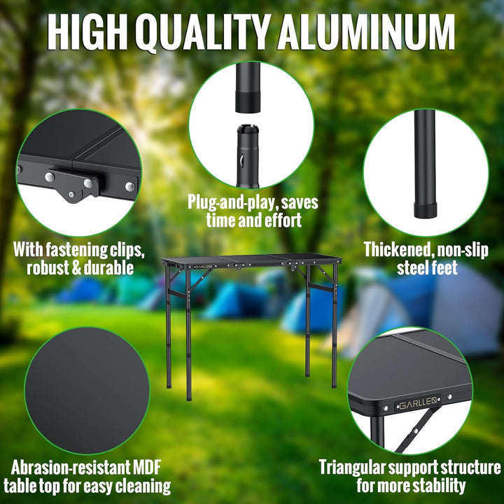 GARLLEN Campingtisch klappbar, 87x40cm & 3 einstellbare Höhen(26/48/70cm), Klapptisch Camping Tisch,