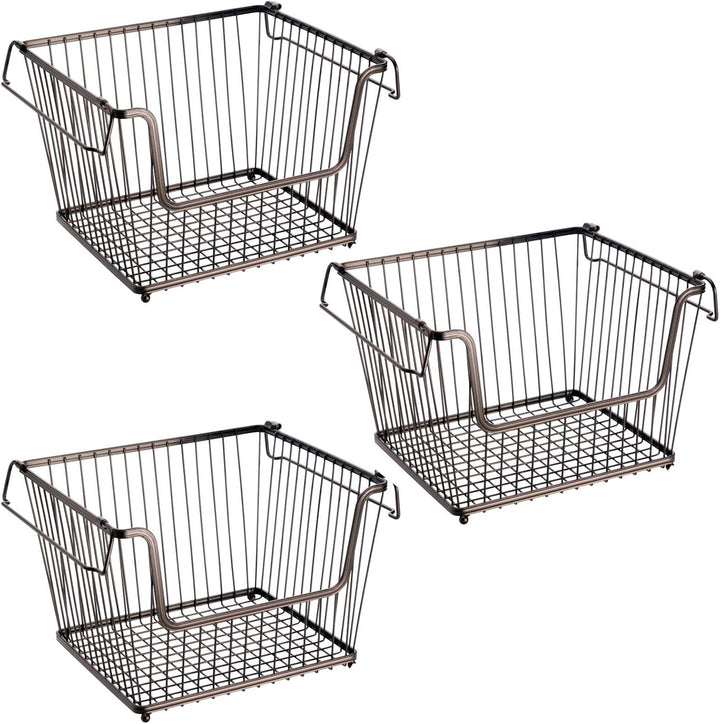 mDesign 3er-Set Allzweckkorb (gross) – der stapelbare Aufbewahrungskorb aus Metall – grosser, offene