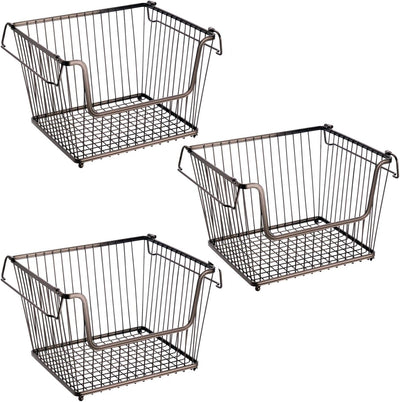 mDesign 3er-Set Allzweckkorb (gross) – der stapelbare Aufbewahrungskorb aus Metall – grosser, offene