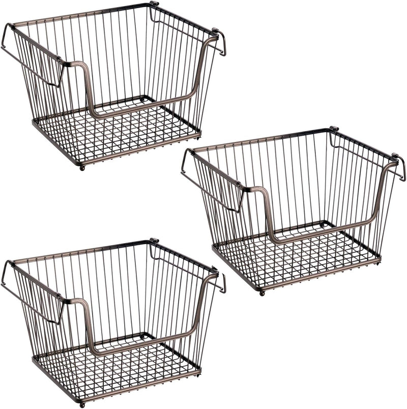 mDesign 3er-Set Allzweckkorb (gross) – der stapelbare Aufbewahrungskorb aus Metall – grosser, offene