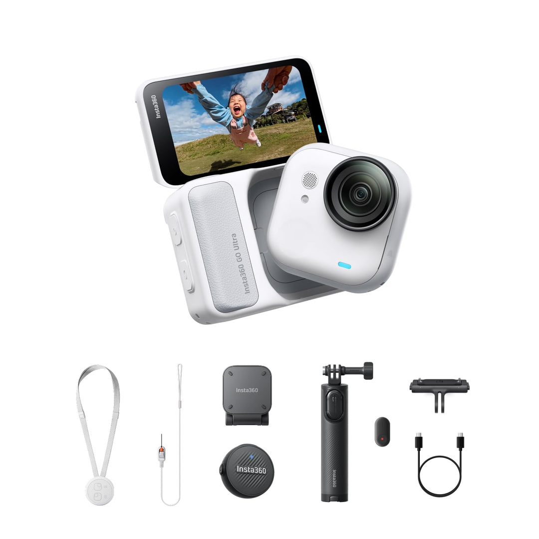 Insta360 GO Ultra Vlogger-Bundle Polarweiss- freihändige 4K Mini-Cam, leicht & mobil, top bei wenig