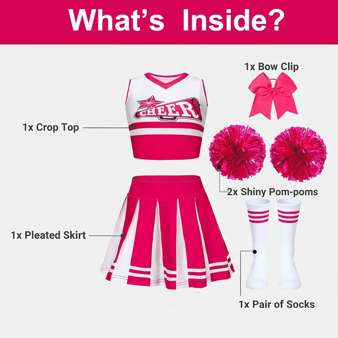 Kostüm Pompom Karneval Mädchen Kostüm Cheerleader Mädchen mit Haarspange Schleife Majorette Stick Po