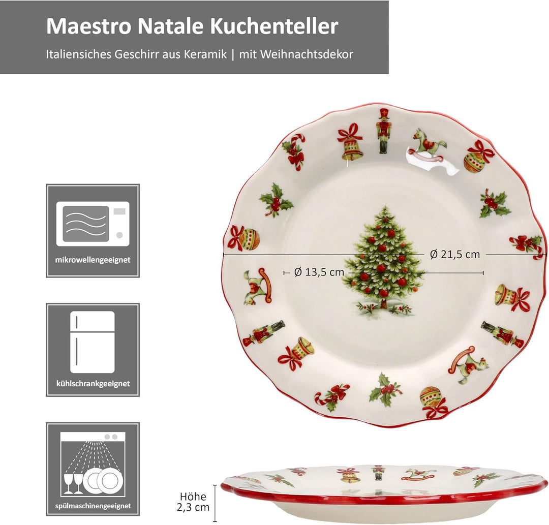 MamboCat Maestro Natale Kuchenteller I italienische Keramik-Frühstücksteller mit Weihnachtsdekor I S