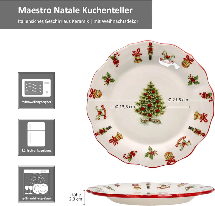 MamboCat Maestro Natale Kuchenteller I italienische Keramik-Frühstücksteller mit Weihnachtsdekor I S